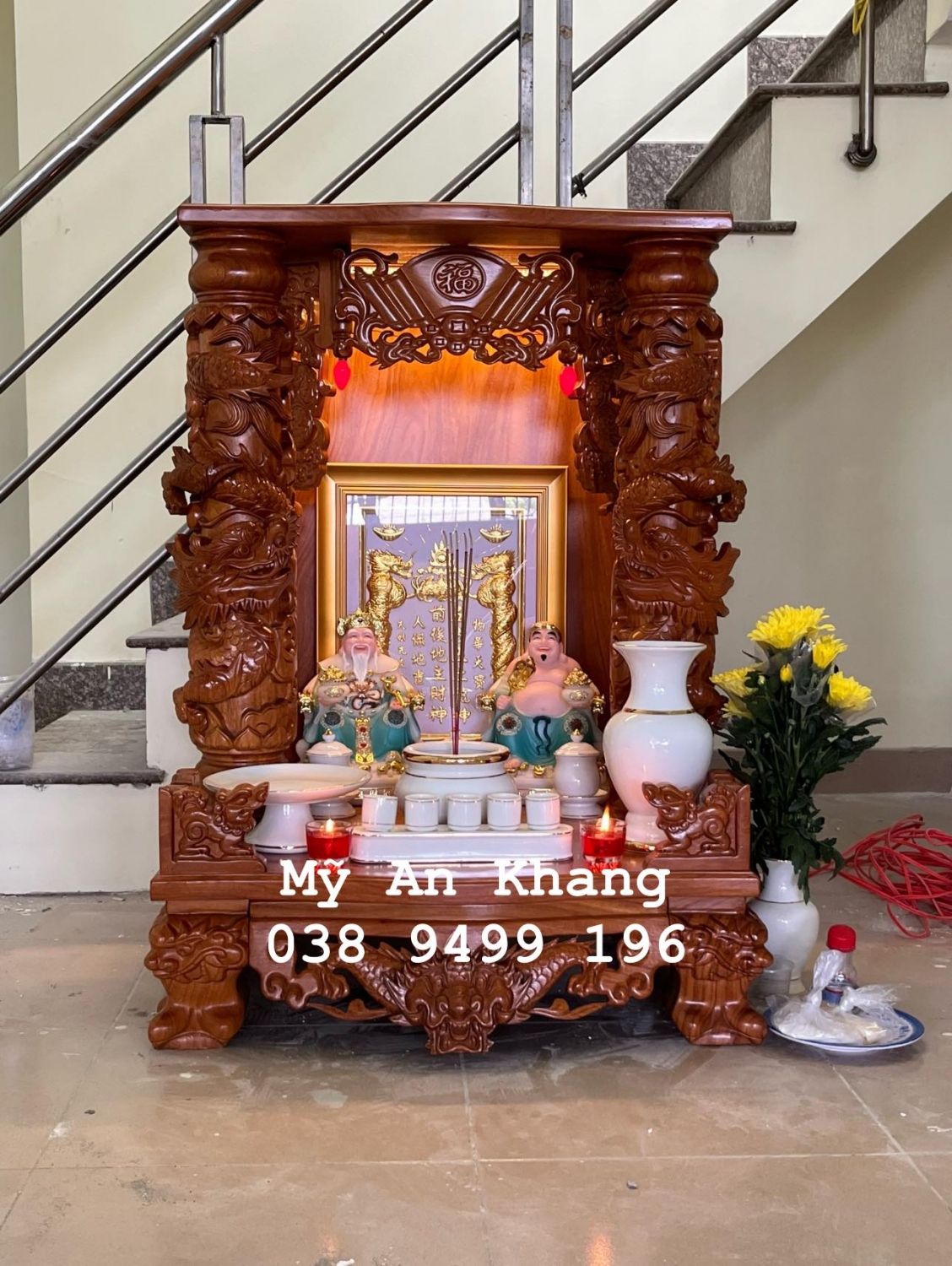 Bàn thờ ông địa đẹp mỹ an khang mái bằng trụ 16